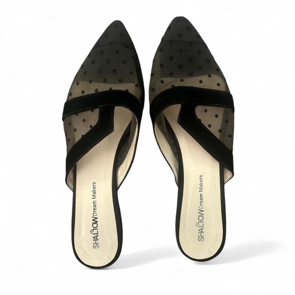 Vintage Black Mesh Polka Dot Women's Flats